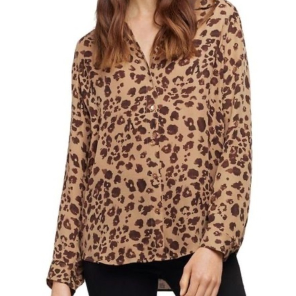 NWT L'Agence Womens Nina Brown Silk Animal Print Top Blouse Shirt, 100% silk
